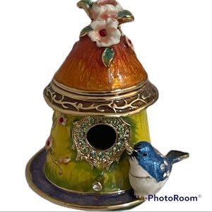 Kubla Crafts Bejeweled Enamel Bluebird House Box